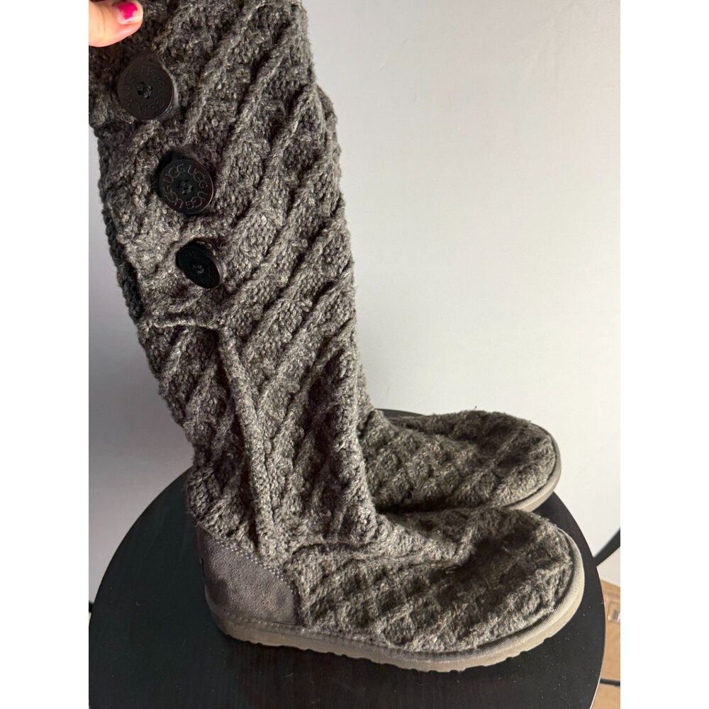 UGG Lattice Cardy 3066 Women’s 9 Gray Cable Knit Tall 3 Button Boots
